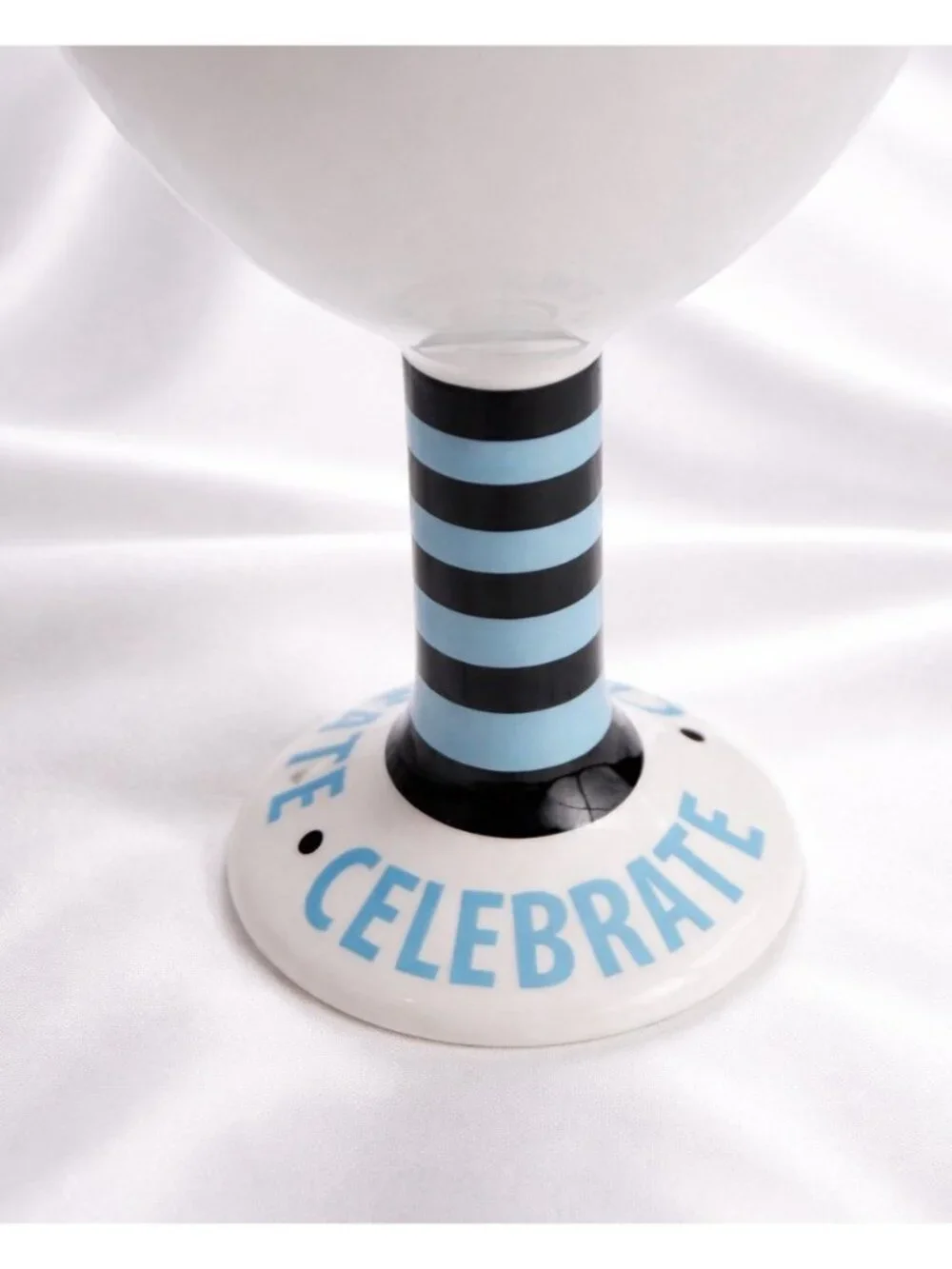 Laurie Veasey “Happy Whatever” Wine Goblet Mud Pie Humor Cup 7.5” Blue Black - Picture 3 of 5